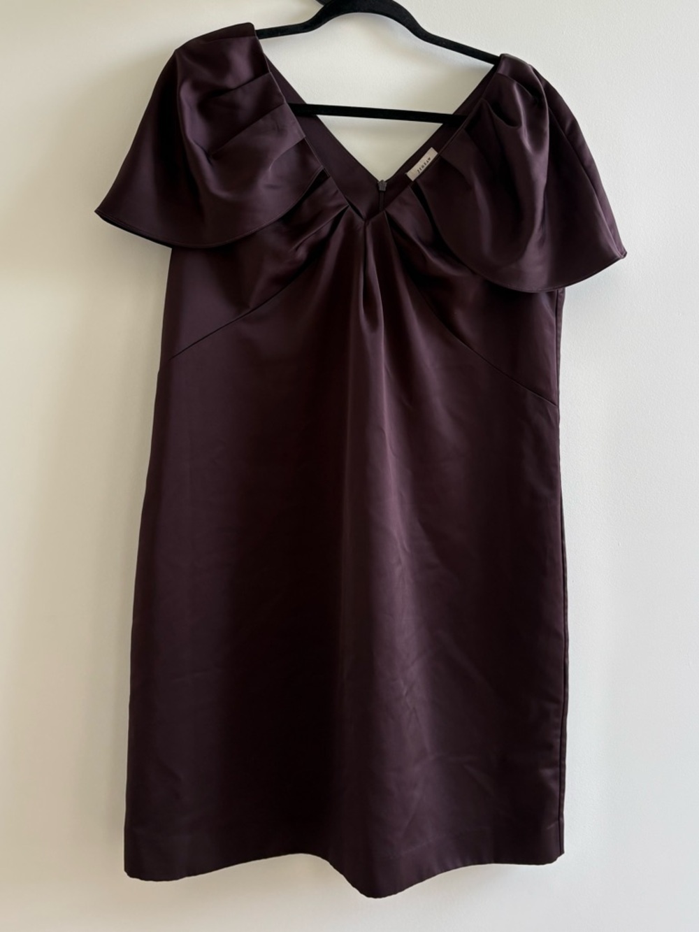 Jigsaw Plum Mini Dress with Draped Shoulder Detail